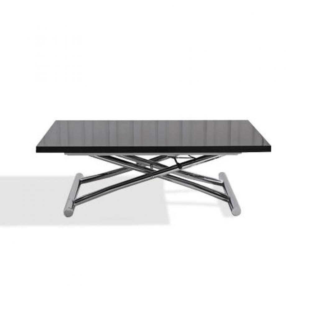 Table basse relevable extensible HIGH and LOW noire satinée Petite taille compacte. 