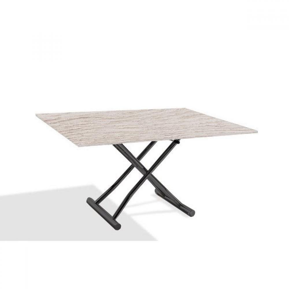 Table basse relevable extensible HIGH and LOW finition vintage pied anthracite 100 x 60/120 cm