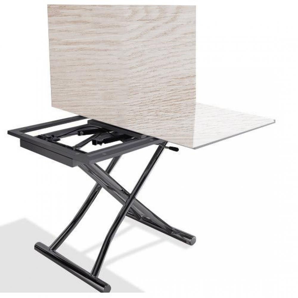 Table basse relevable extensible HIGH and LOW finition vintage pied anthracite 100 x 60/120 cm