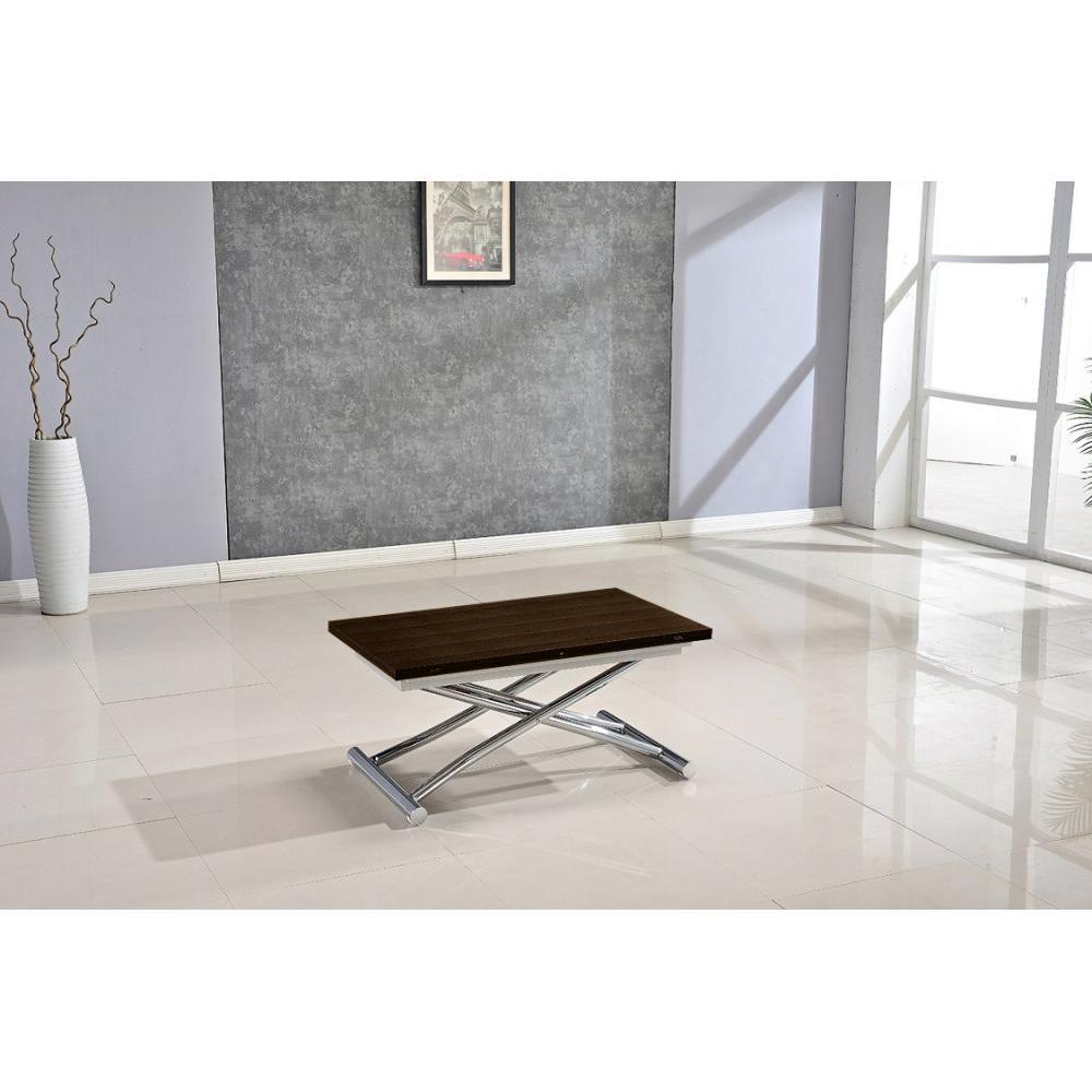 Table basse HIGH and LOW smoke noyer relevable extensible. Petite taille compacte.