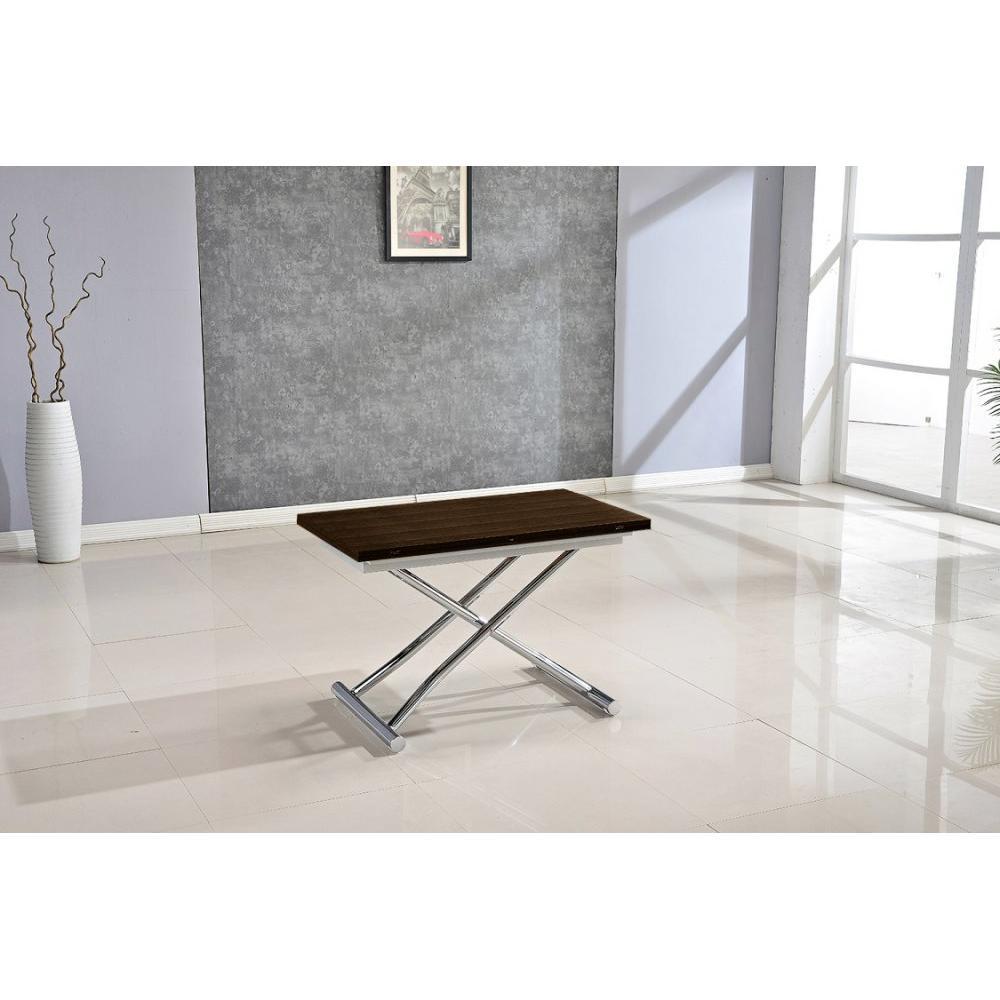 Table basse HIGH and LOW smoke noyer relevable extensible. Petite taille compacte.