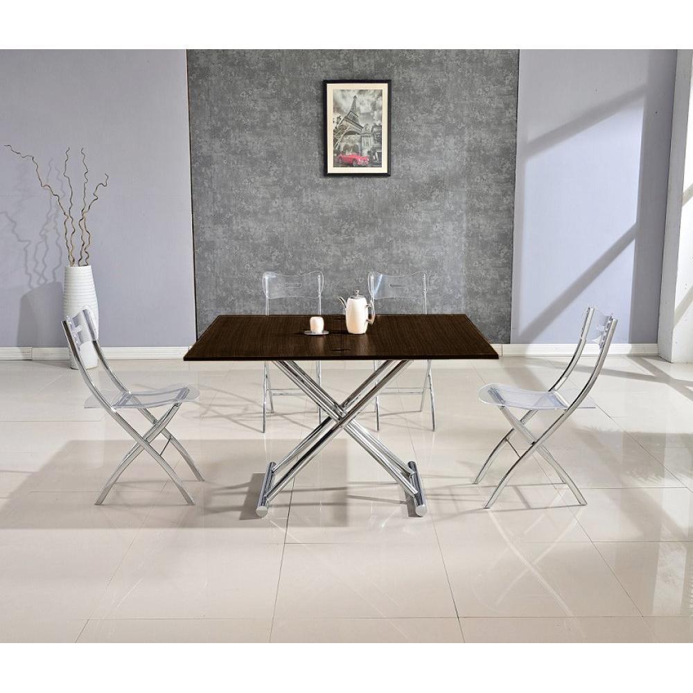 Table basse HIGH and LOW smoke noyer relevable extensible. Petite taille compacte.