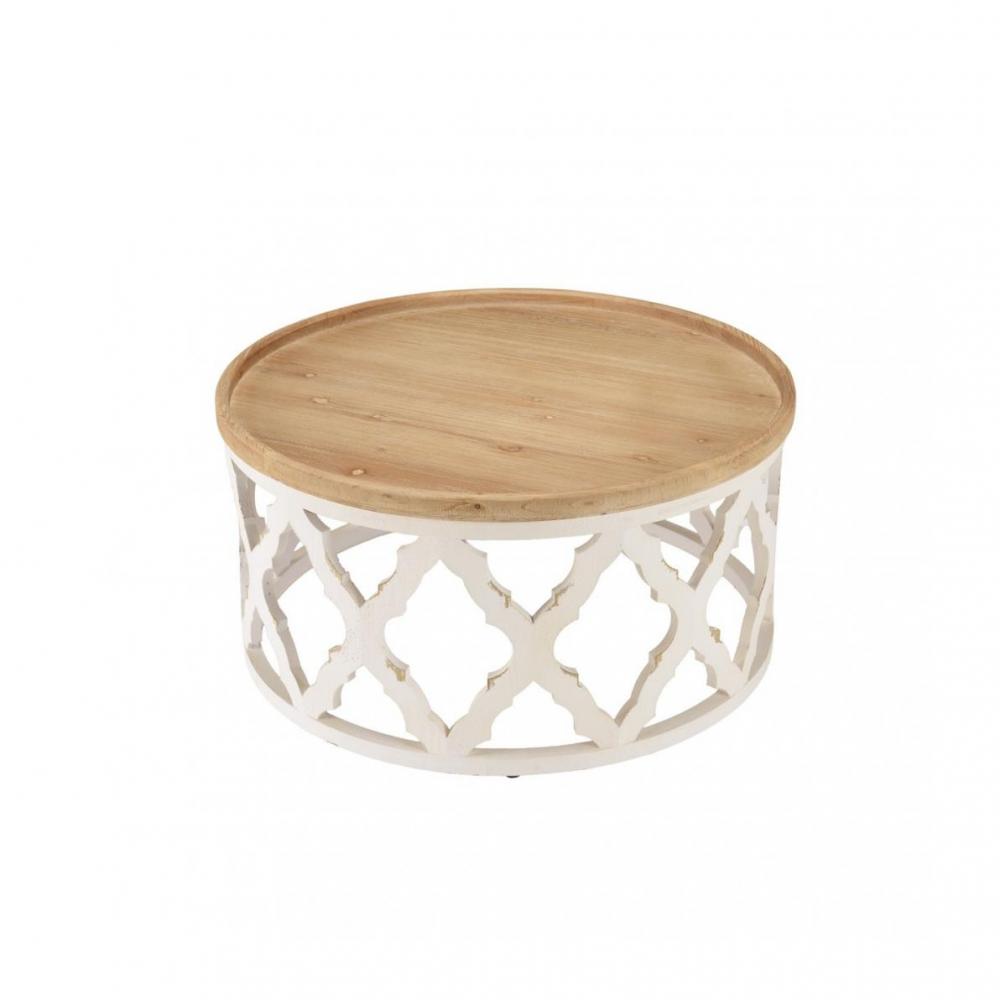 CORVIE  Table basse Ronde avec Plateau Naturel et Piétement en métal blanc