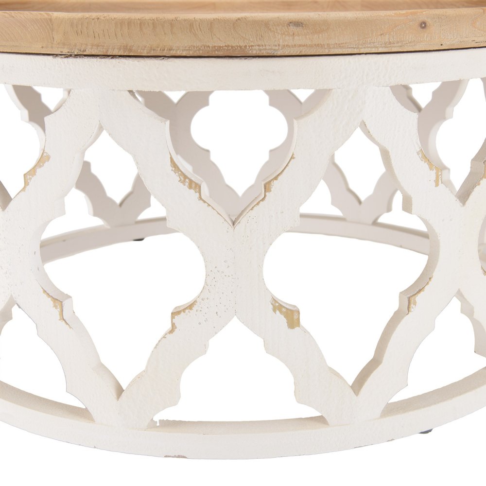 CORVIE  Table basse Ronde avec Plateau Naturel et Piétement en métal blanc
