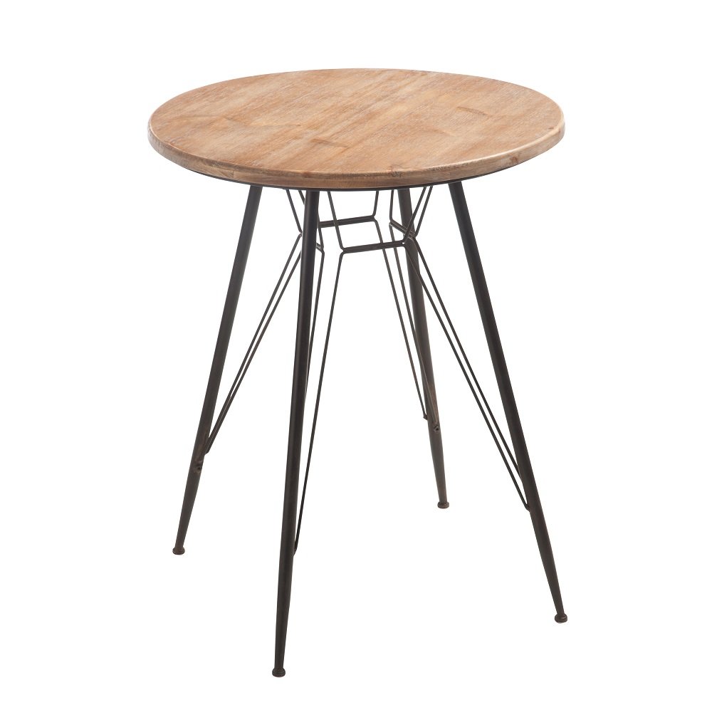 Table bistro TROB en métal noir et bois naturel.