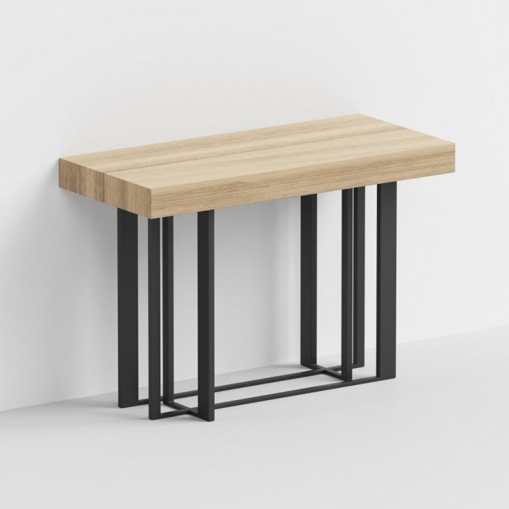 Table console extensible 10 couverts SUPREMAE 3 rallonges pieds acier sablé plateau stratifié 