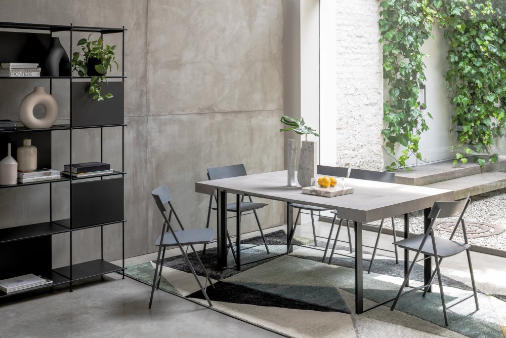 Table console extensible 10 couverts SUPREMAE 3 rallonges pieds acier sablé plateau stratifié 