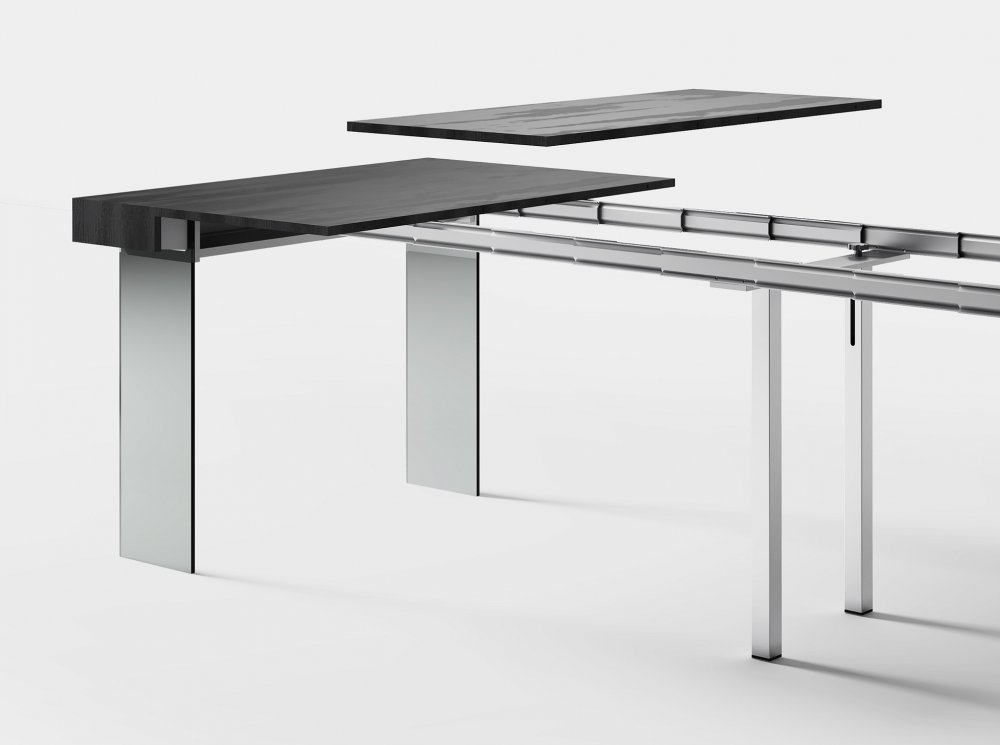 Table console extensible 14 couverts CITY FOLDING pieds verre trempé plateau stratifié écologique