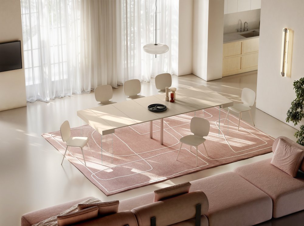 Table console extensible 14 couverts CITY FOLDING pieds verre trempé plateau stratifié écologique