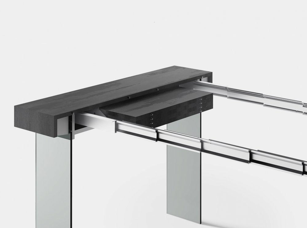 Table console extensible 14 couverts CITY FOLDING pieds verre trempé plateau stratifié écologique