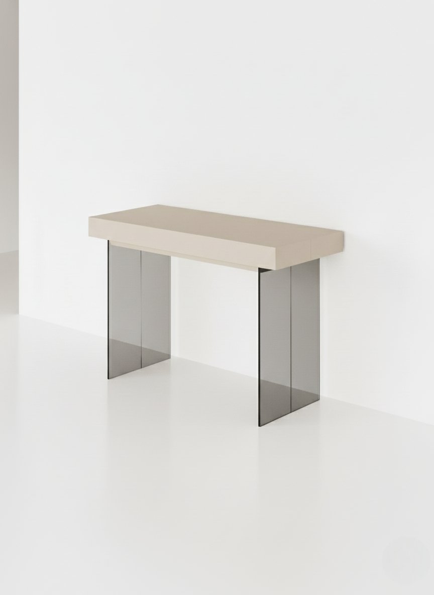 Table console extensible 14 couverts CITY FOLDING pieds verre trempé plateau stratifié écologique
