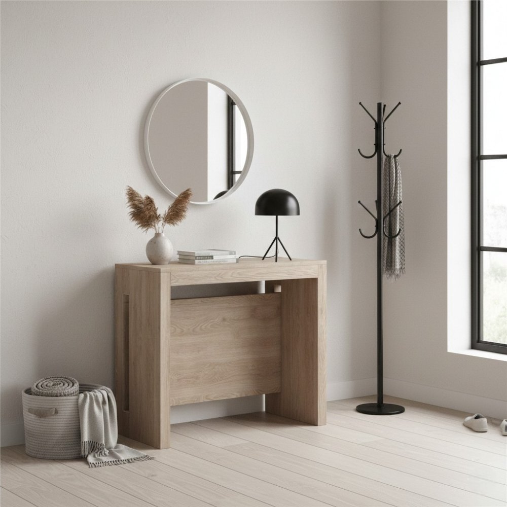 Table console extensible 8 couverts TOPAZ 90 cm chêne avec allonges intégrées