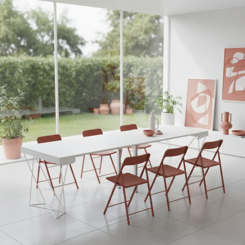 Table console extensible 12 couverts EXCEL 90 cm pieds métal plateau stratifié écologique