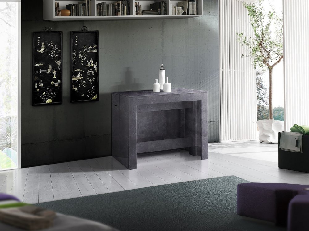 Table console extensible 12 couverts LONGO 300 cmardoise avec 5 allonges intégrées
