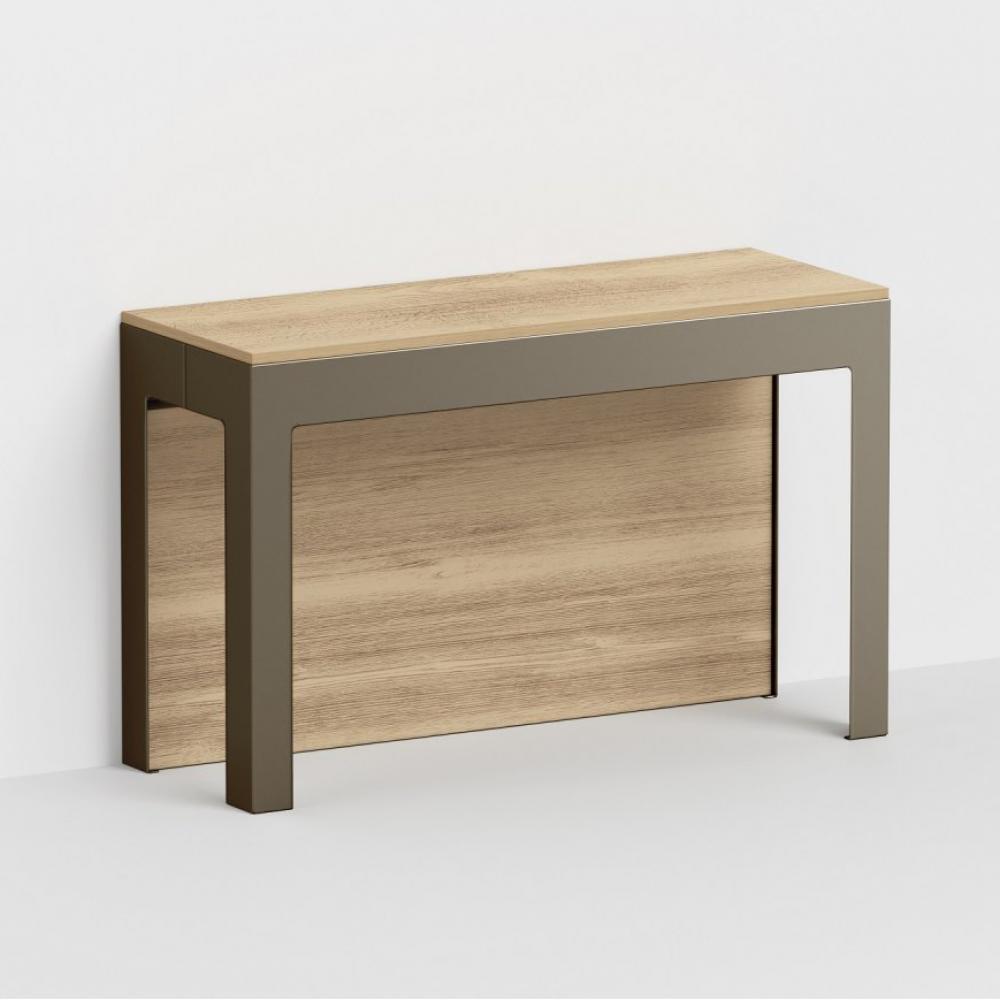 Table console extensible 14 Couverts ULISSE structure acier bronze plateau stratifié chêne