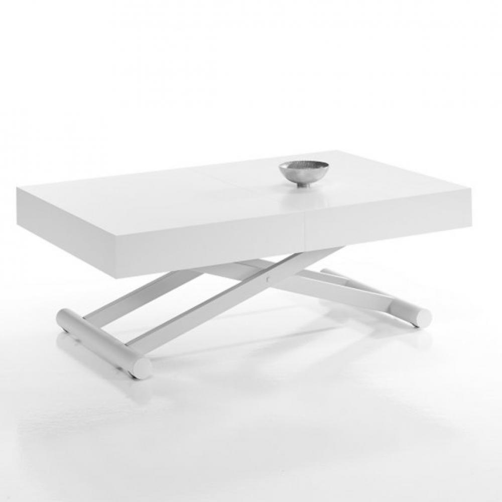 Table relevable extensible électrique avec batterie ACTIVA 120/214x38/77x80cm pied métal plateau laqué blanc 