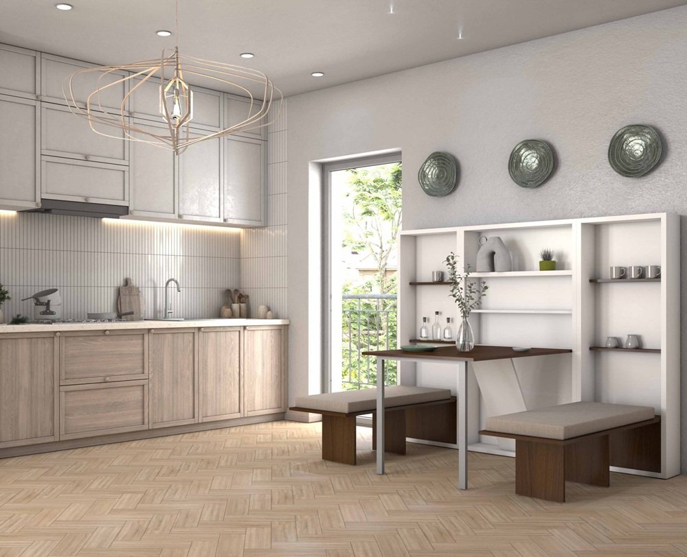 Table escamotable SECRET 87x160x22cm blanc et chêne milano