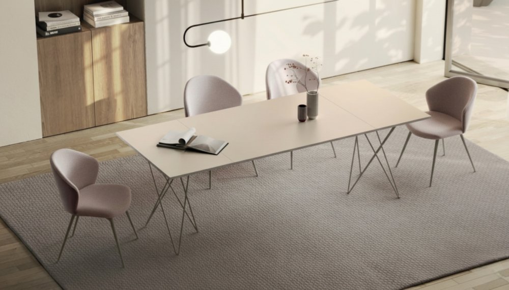 Table Repas extensible 10 couverts HERMES 100/220 cm structure métallique plateau stratifié 