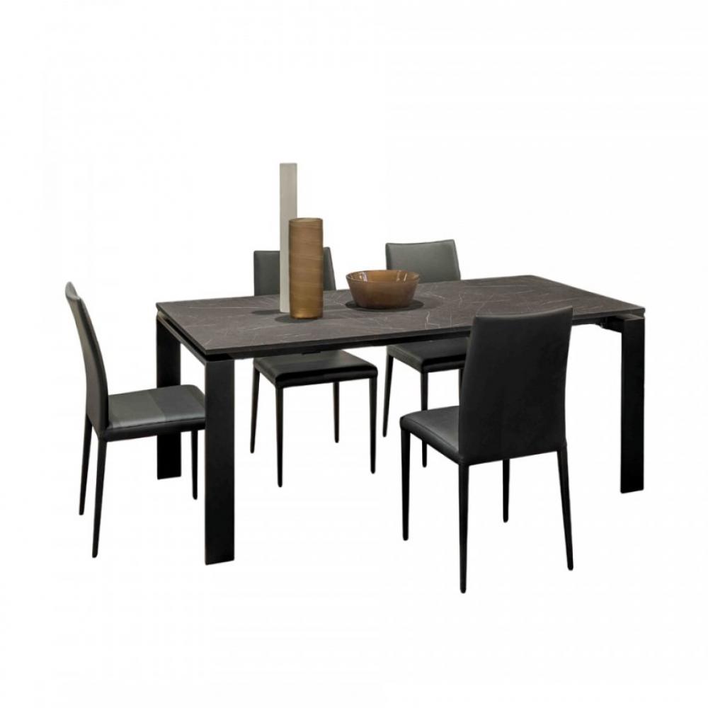 Table 8 couverts SIGMA extensible 140 à 200cm pieds métal noir plateau mélaminé pierre gris