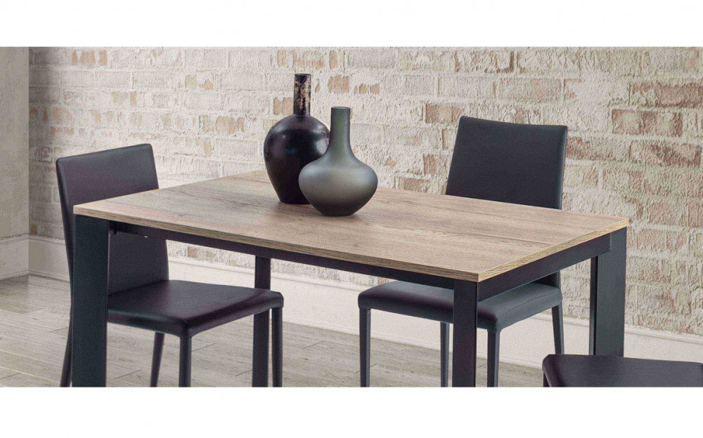 Table 6 couverts TEOREMA extensible 120 à 180cm pieds métal graphite plateau mélaminé chêne naturel