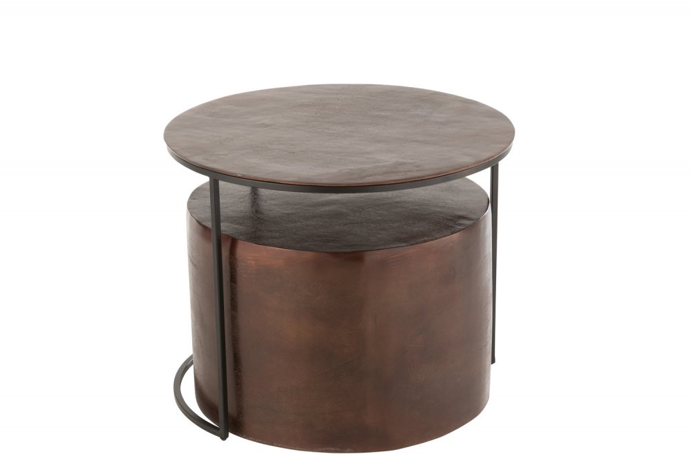 Lot de 2 tables gigognes Bloc Rond Marron