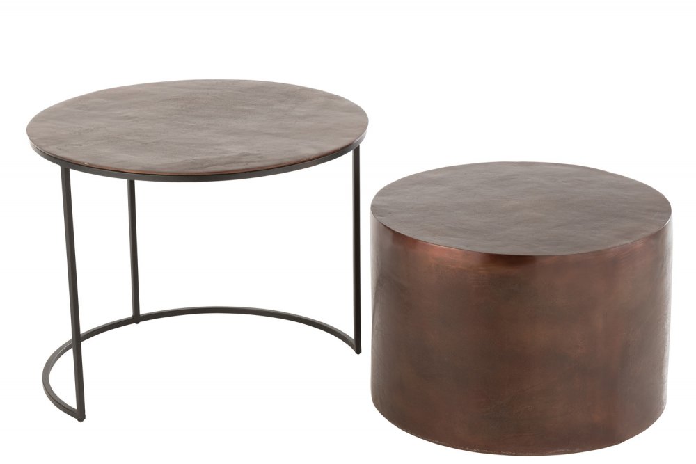 Lot de 2 tables gigognes Bloc Rond Marron