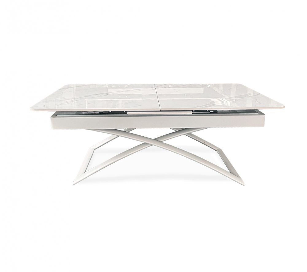 Table relevable extensible CONDOR métal plateau céramique blanc