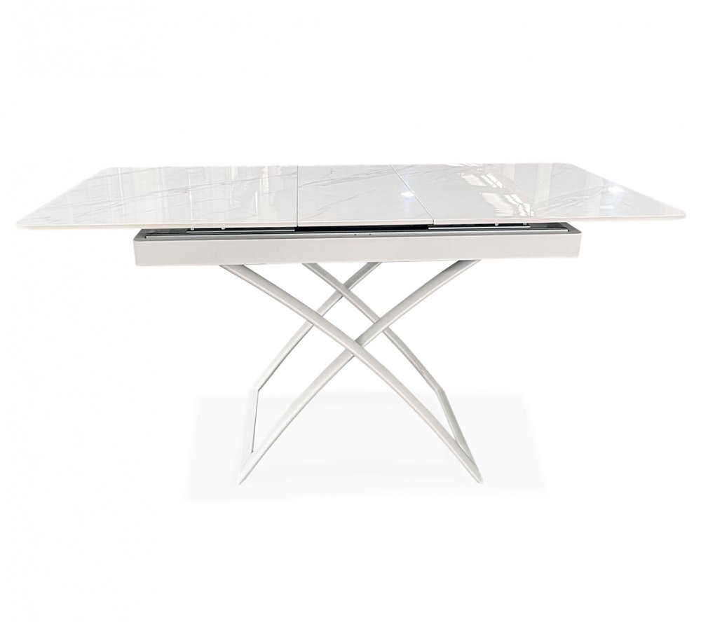 Table relevable extensible CONDOR métal plateau céramique blanc