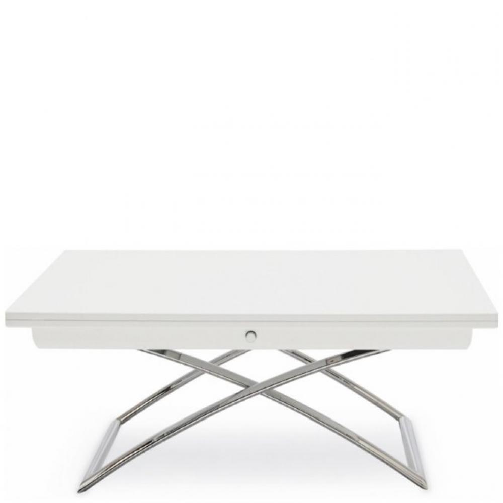 Table basse relevable extensible italienne MAGIC J  blanche et piétement en acier chromé