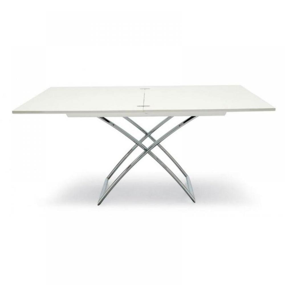 Table basse relevable extensible italienne MAGIC J  blanche et piétement en acier chromé