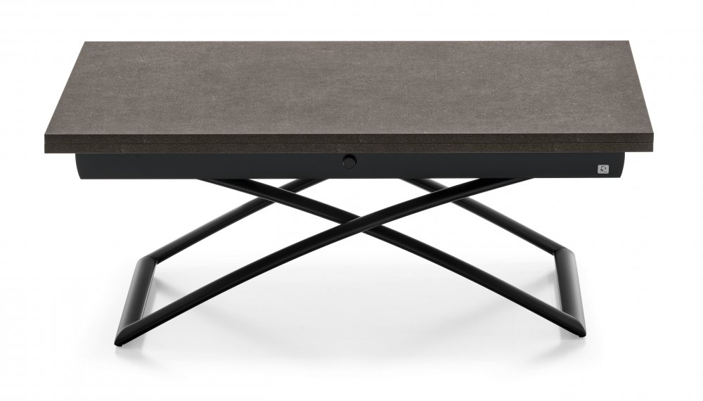 Table relevable extensible italienne MAGIC-J 115x75(150)x46(76) métal noir et mélaminé vulcano