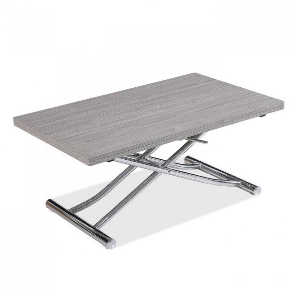 Table basse relevable extensible TRENDY mélaminé chêne Gris/Pied Chromé 110 x 70/140 cm