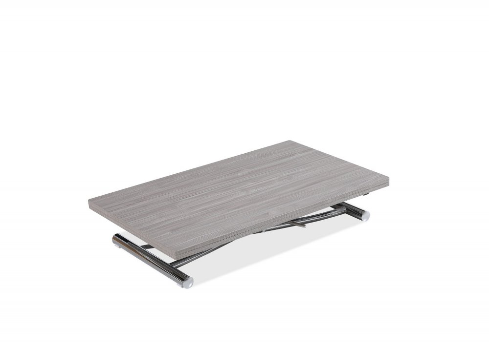 Table basse relevable extensible TRENDY mélaminé chêne Gris/Pied Chromé 110 x 70/140 cm