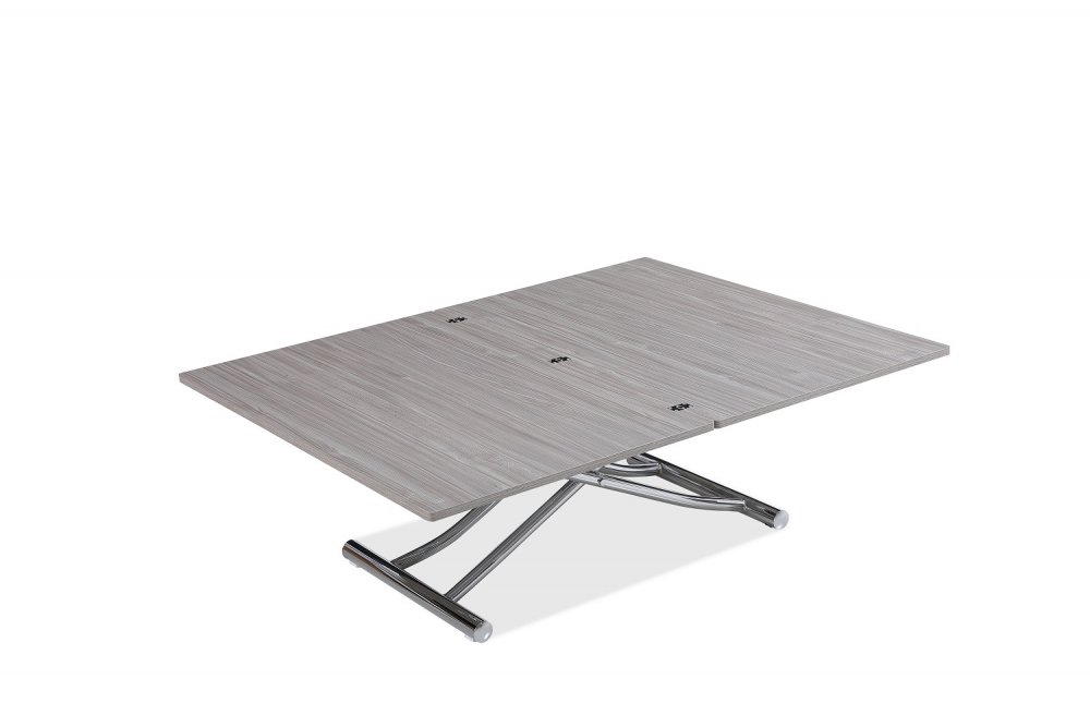 Table basse relevable extensible TRENDY mélaminé chêne Gris/Pied Chromé 110 x 70/140 cm