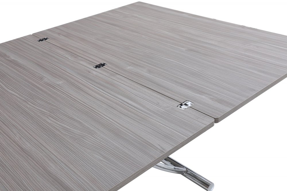 Table basse relevable extensible TRENDY mélaminé chêne Gris/Pied Chromé 110 x 70/140 cm