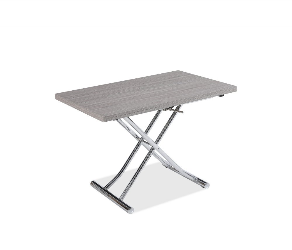 Table basse relevable extensible TRENDY mélaminé chêne Gris/Pied Chromé 110 x 70/140 cm