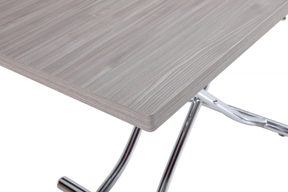 Table basse relevable extensible TRENDY mélaminé chêne Gris/Pied Chromé 110 x 70/140 cm