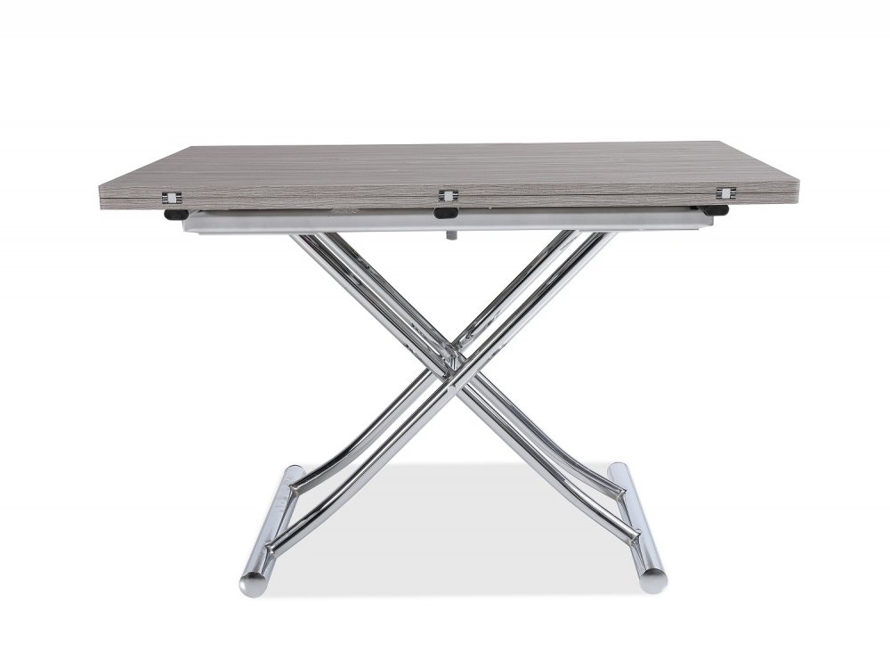 Table basse relevable extensible TRENDY mélaminé chêne Gris/Pied Chromé 110 x 70/140 cm