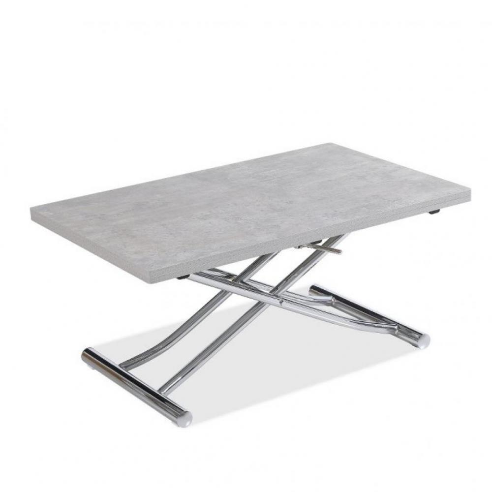 Table basse relevable extensible TRENDY mélaminé gris Béton/Pied chromé 110 x 70/140 cm