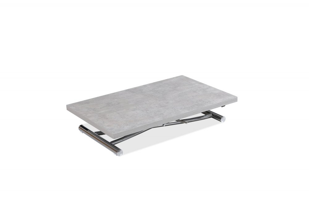 Table basse relevable extensible TRENDY mélaminé gris Béton/Pied chromé 110 x 70/140 cm