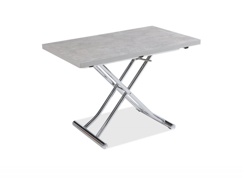 Table basse relevable extensible TRENDY mélaminé gris Béton/Pied chromé 110 x 70/140 cm