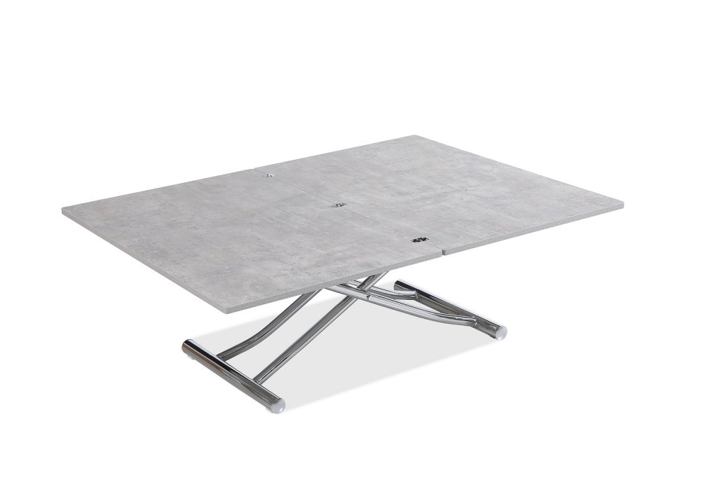 Table basse relevable extensible TRENDY mélaminé gris Béton/Pied chromé 110 x 70/140 cm