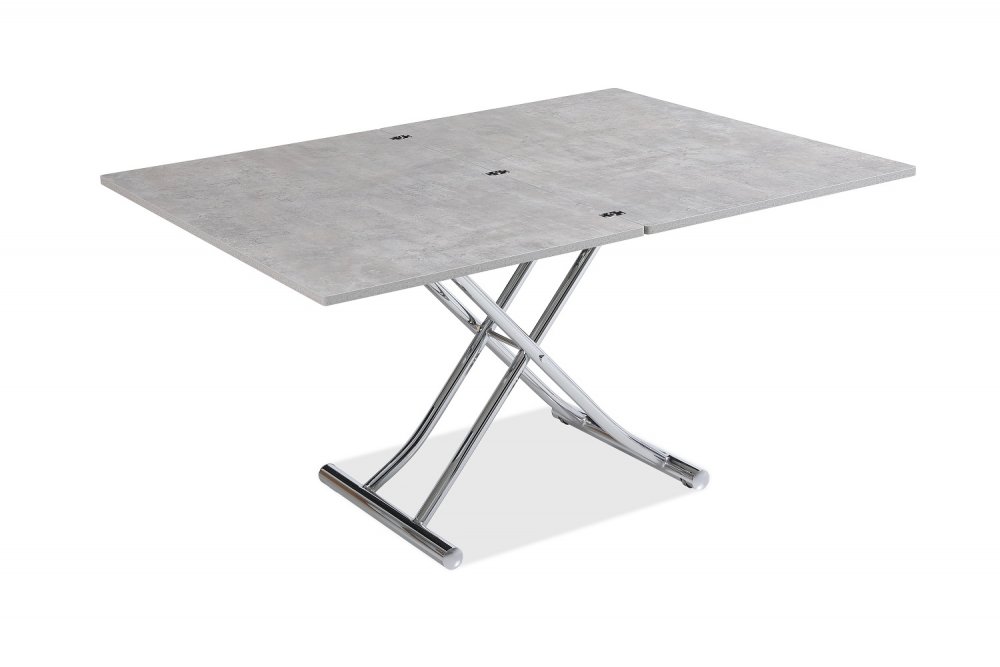 Table basse relevable extensible TRENDY mélaminé gris Béton/Pied chromé 110 x 70/140 cm