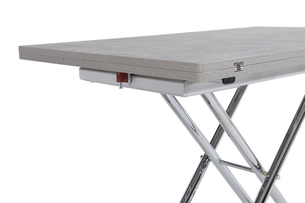 Table basse relevable extensible TRENDY mélaminé gris Béton/Pied chromé 110 x 70/140 cm