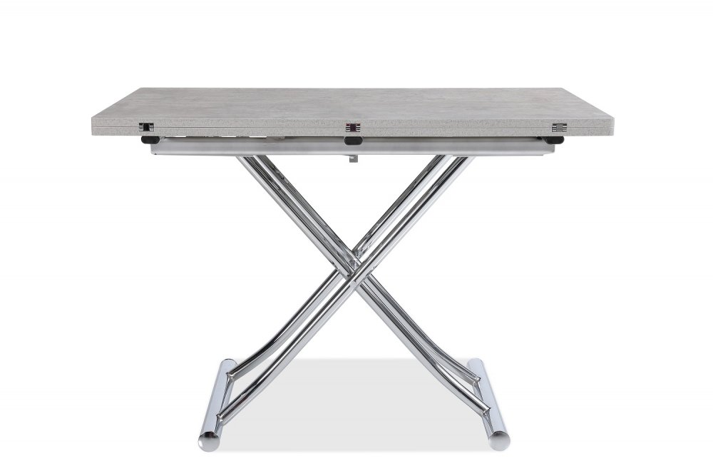Table basse relevable extensible TRENDY mélaminé gris Béton/Pied chromé 110 x 70/140 cm