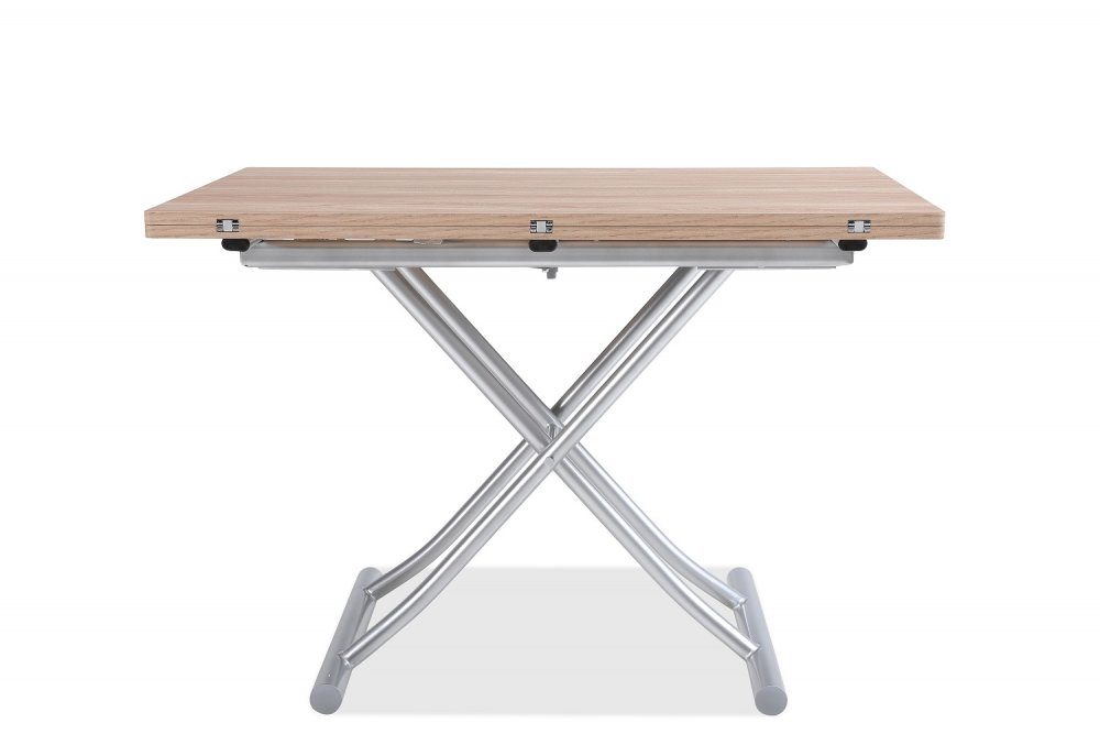 Table basse relevable extensible TRENDY mélaminé chêne clair Pied alu 110 x 70/140 cm