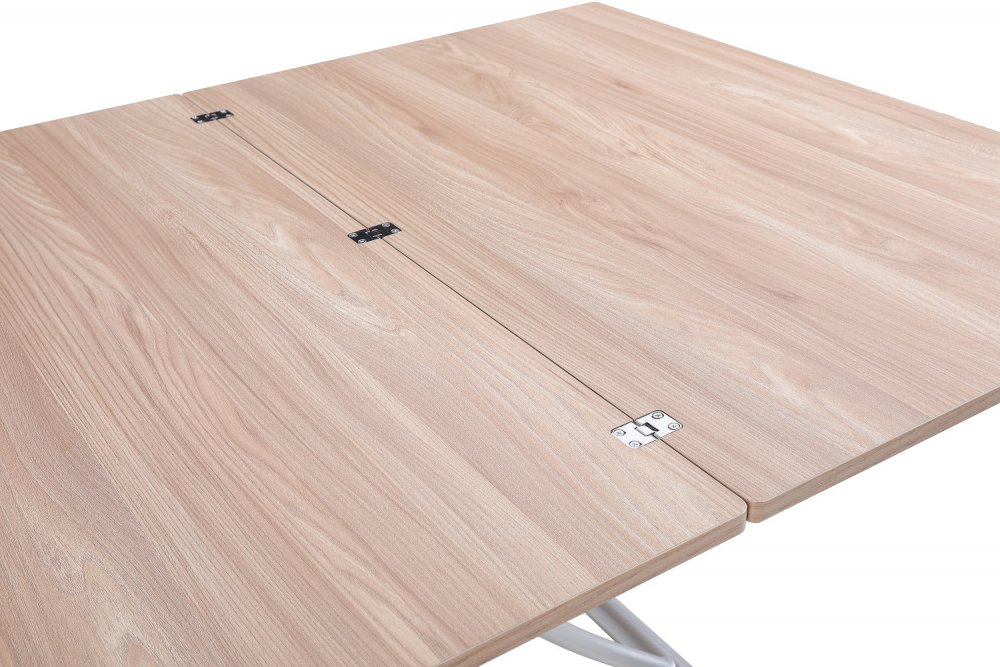 Table basse relevable extensible TRENDY mélaminé chêne clair Pied alu 110 x 70/140 cm