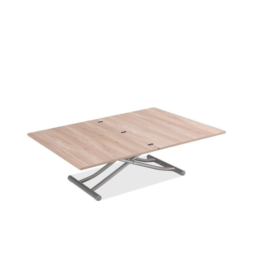 Table basse relevable extensible TRENDY mélaminé chêne clair Pied alu 110 x 70/140 cm