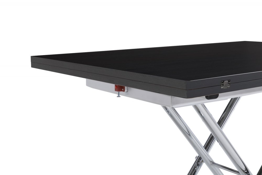 Table basse relevable extensible TRENDY Mélaminé bois noir/Pied Chromé 110 x 70/140 cm