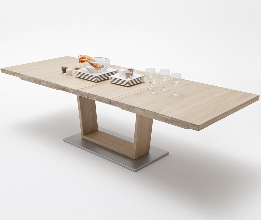 Table extensible rectangulaire CATANE 140 x 90 cm chêne massif ceruse